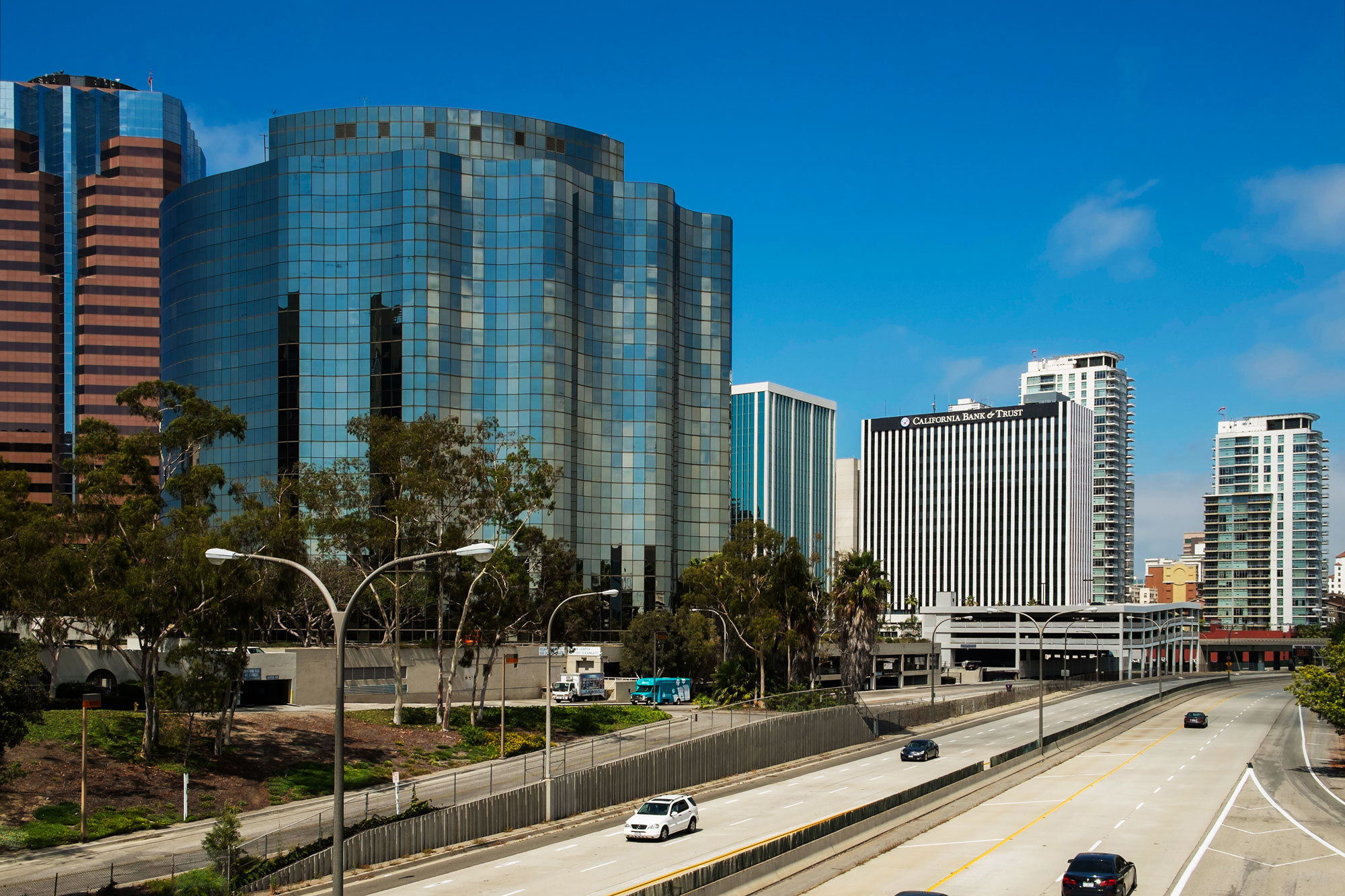 Long Beach skyline from freeway